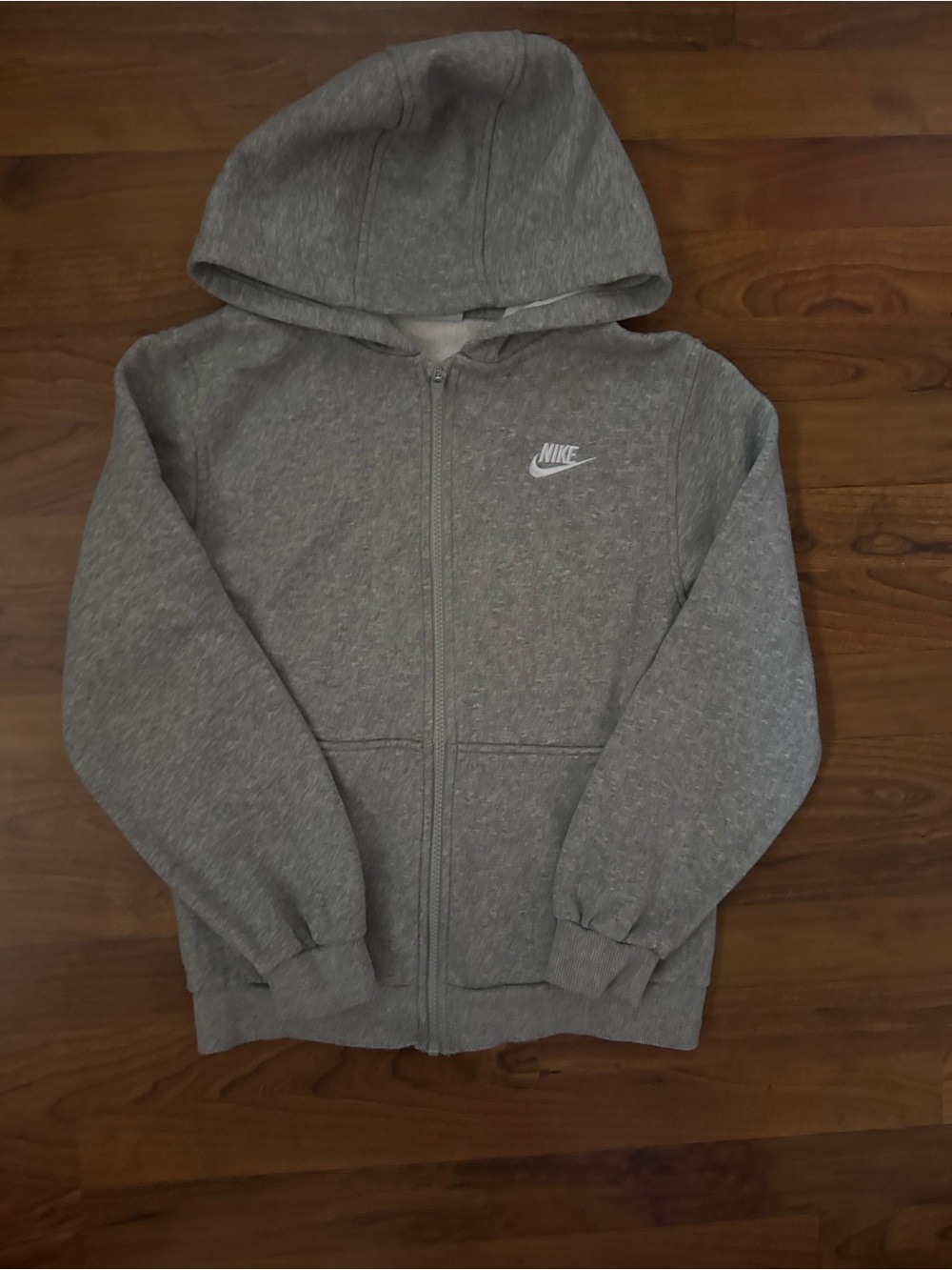 Nike Youth Heather Gray Zip-Up Hoodie with White Logo